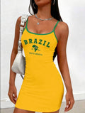 Rovax Y2K Brazil Print Cami Dress, Summer Bodycon Party Dresses For Women