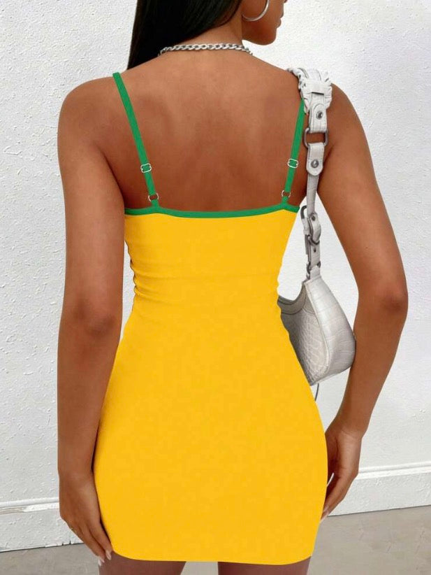 Rovax Y2K Brazil Print Cami Dress, Summer Bodycon Party Dresses For Women