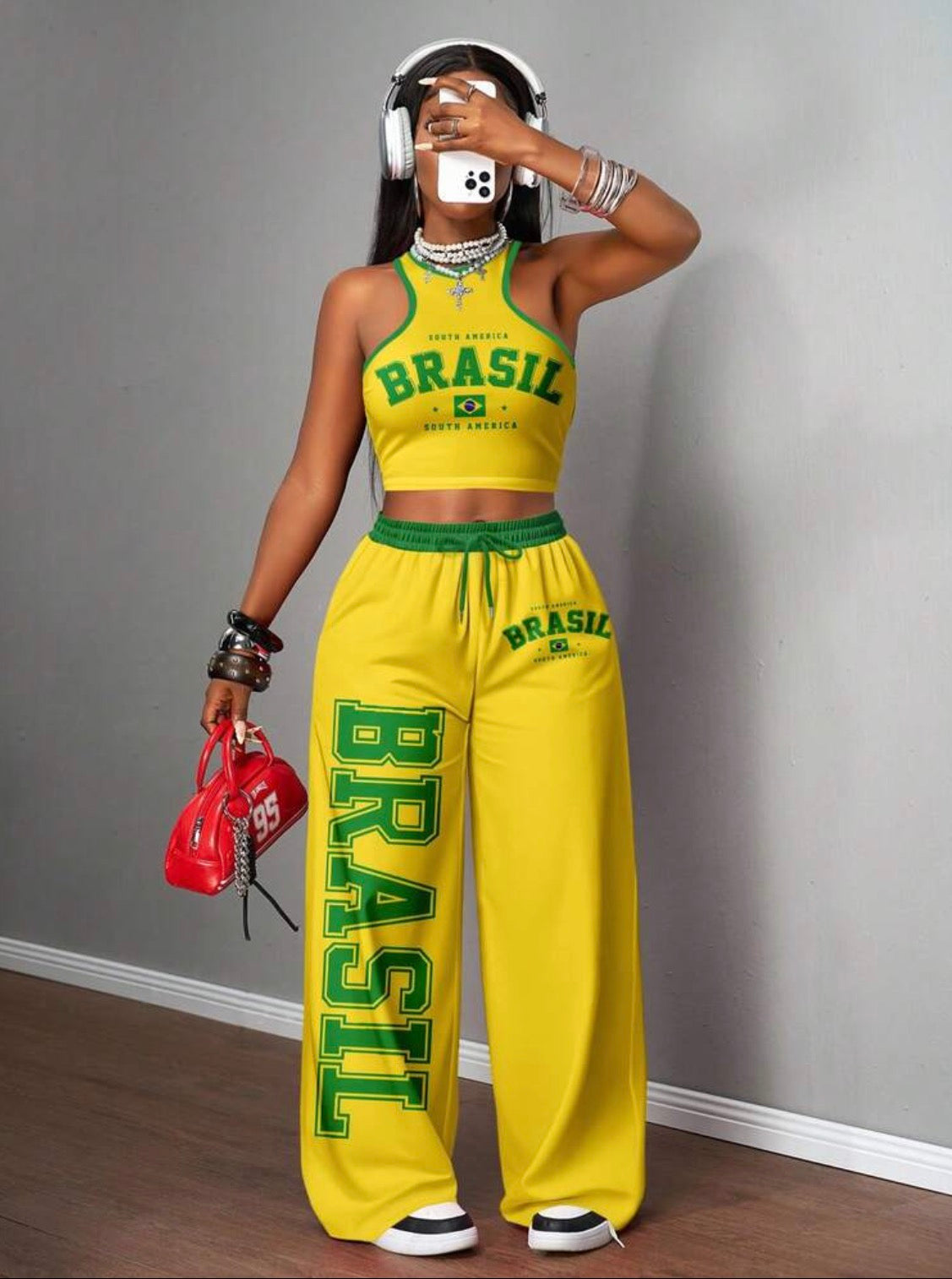 Slaydiva 2pcs/Set Women Casual Street Style Tight Camisole And Loose Pants Outfit, Suitable For Street, Street Fashion,Colorcore Outfits